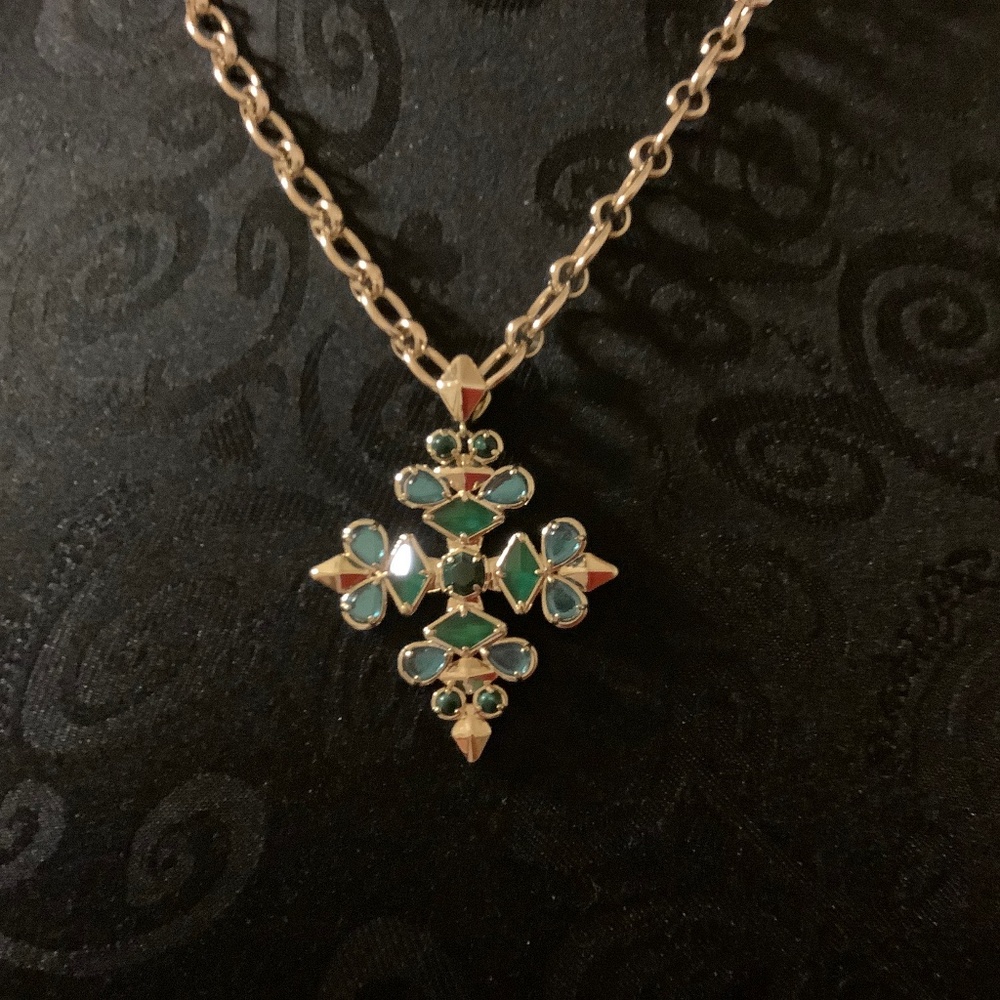 Kendra Scott Gold Kingsley Statement Necklace Teal mix stones NWT